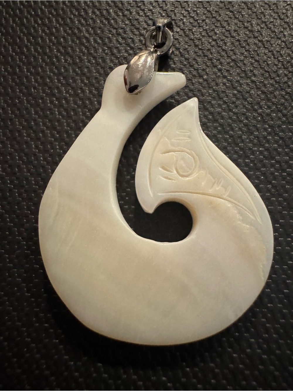 Artisan Carved Māori stylized fish hook pendant - 18k GP bail attachment